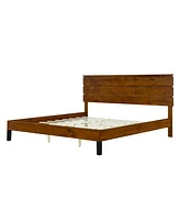 Simplie Fun Mid-Century Modern Solid Wood King Bed with Three-Piece Headboard