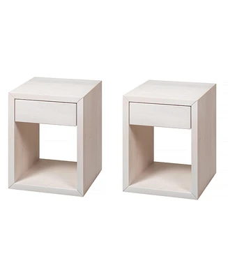 Woodek Set of 2 Mid-Century Modern Solid Hardwood Whitewash Floating Nightstands with Drawer - Bedside Tables for Bedroom