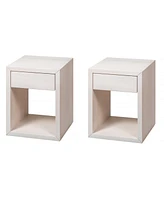 Woodek Set of 2 Mid-Century Modern Solid Hardwood Whitewash Floating Nightstands with Drawer - Bedside Tables for Bedroom