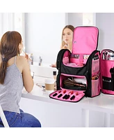 Byootique Soft Sided Makeup Backpack Portable Travel Barber Cosmetic Storage Organizer Travel with Heat Isolation Side Pocket Removable Pouch for Make