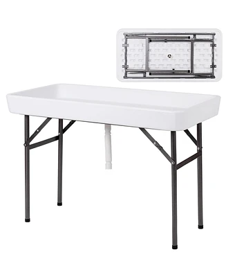 Sugift 4 Feet Plastic Party Ice Folding Table with Matching Skirt