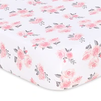 The Peanutshell Fitted Crib Sheet Set for Baby Girls, Pink Roses and Floral, 4 Pack Set