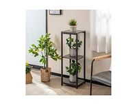 Slickblue 3-Tier Tall Metal Plant Stand Corner Plant Holder with Anti-tipping Device-Black & Grey