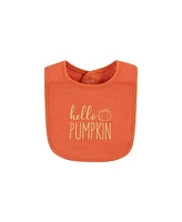 Hudson Baby Infant Girl Cotton Bib and Headband or Caps Set, Pink Cutest Pumpkin, One Size