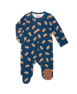 Easy = Magnetic Close Baby Boys Football Print Footed Coverall