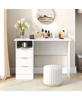 Slickblue Home Office Desk with Power Outlet 3 Storage Drawers and Open Compartment-White