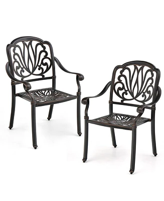 Slickblue 2 Pieces Patio Cast Aluminum Dining Chairs with Armrests-Bronze