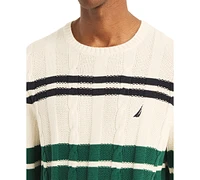 Nautica Men's Long Sleeve Striped Cable Knit Crewneck Sweater