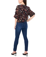 Sam & Jess Petite V-Neck Floral-Print 3/4-Sleeve Top