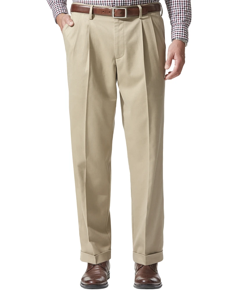 Dockers Men's Comfort Relaxed Pleated Cuffed Fit Khaki Stretch Pants
