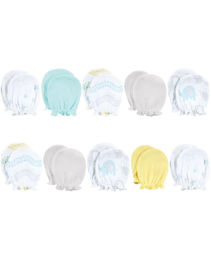 Luvable Friends Baby Boy Cotton Scratch Mittens 10pk, Basic Elephant, One Size