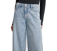 Dkny Jeans Petite Cotton Studded High-Rise Wide-Leg