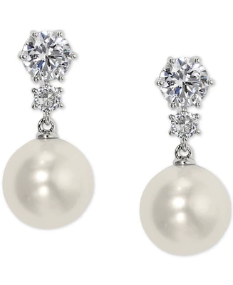 Eliot Danori Rhodium-Plated Cubic Zirconia & Imitation Pearl Drop Earrings, Created for Macy's