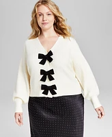 And Now This Trendy Plus Size Bow-Embellished Cardigan