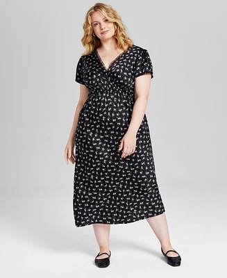 And Now This Trendy Plus Lace-Trim Satin Floral Midi Dress, Created for Macy's