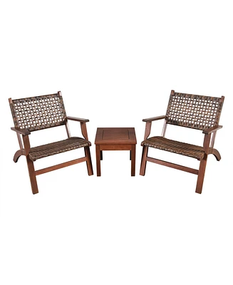 Slickblue 3 Pieces Outdoor Wooden Patio Rattan Furniture Set