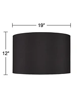 Black Faux Silk Large Drum Lamp Shade 19" Top x 19" Bottom x 12" Slant x 12" High (Spider) Replacement with Harp and Finial - Spring crest