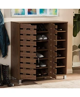 Baxton Studio Shirley Modern and Contemporary "Walnut" Medium Brown Wood 2-Door Shoe Cabinet with Open Shelves