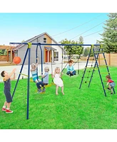 Slickblue 6-in-1 Patio Kids Swing Set with Climbing Net and Ladder