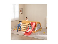 Slickblue 5-in-1 Jungle Gym Wooden Indoor Playground with Slide Rock Climbing Wall Rope Wall Climber