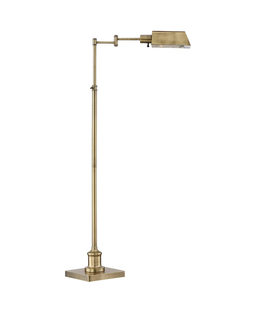 Regency Hill Jenson Industrial Adjustable Swing Arm Pharmacy Lamps Floor Standing with Usb Charging Port 54" Tall Aged Brass Metal Decor for Living Ro