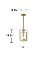 Possini Euro Design Camden Warm Brass Gold Mini Pendant Light 10" Wide Modern Glam Clear Glass Tube Shade Fixture for Dining Room House Foyer Kitchen