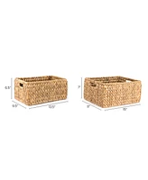 Jonathan Y Leif Rustic Minimalist Hand-Woven Hyacinth Nesting Baskets with Handles, Natural (Set of 2)