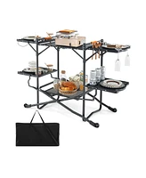 Folding Portable Outdoor Cook Station with Heat-Resistant Aluminum Tabletop