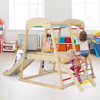 Slickblue 6-in-1 Indoor Jungle Gym Kids Wooden Playground with Monkey Bars
