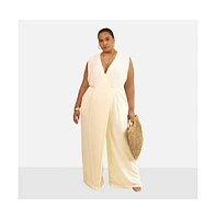 Rebdolls Women's Alia Linen Wrap Overlay Wide Leg Jumpsuit