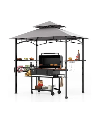 8 x 5 Ft Outdoor Grill Gazebo with 2 Side Shelves and 20 Hooks-Grey