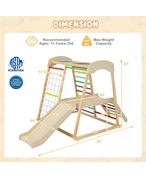 Slickblue 6-in-1 Indoor Jungle Gym Kids Wooden Playground with Monkey Bars