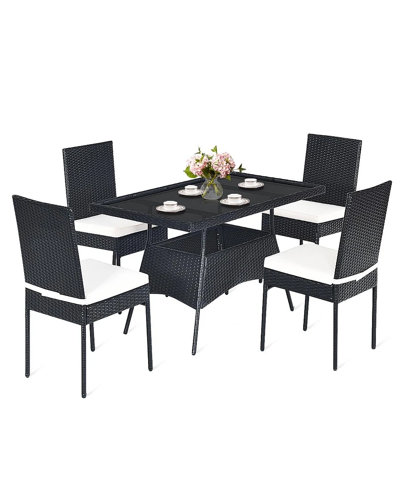 Skonyon 5 Pieces Rattan Dining Set with Glass Table and High Back Chair