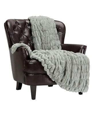Chanasya Premium Ruched Faux Fur Throw Blanket - Luxurious, Soft Reversible Mink 50" x 65” Marble