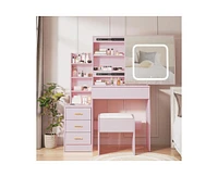 gaomon Vanity Desk with Mirror and Led Lights, Makeup Vanity Desk with Sliding Lighted Mirror, Charging Station, Dressing Table with 4 Drawers, Storag