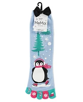 Festive Skating Penguin Non-Skid Toe Socks