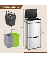 Slickblue 19 Gal Stainless Steel Trash Can with Kitchen Waste Bin and 2 Bottom Recycling Bins-Silver