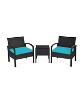 Sugift 3 Pieces Outdoor Rattan Patio Conversation Set with Seat Cushions