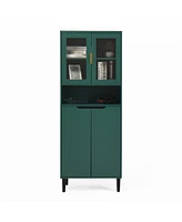 Simplie Fun Tall Storage Cabinet with Glass Display & Gold Handles