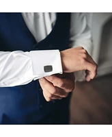 Linkup Soft Rectangle with Cross-Etching Cufflinks in Burnished Silver