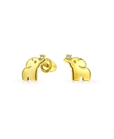 Bling Jewelry Tiny Minimalist Cz Accent Zoo Animal Child Lucky ElephantYellow 14K Gold Stud Earrings For Women Screwback