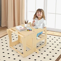 Slickblue 3-in-1 Foldable Kitchen Standing Tower for Toddlers with Chalkboard-Natural