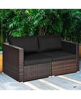Skonyon 2 Pieces Patio Rattan Sectional Conversation Sofa Set