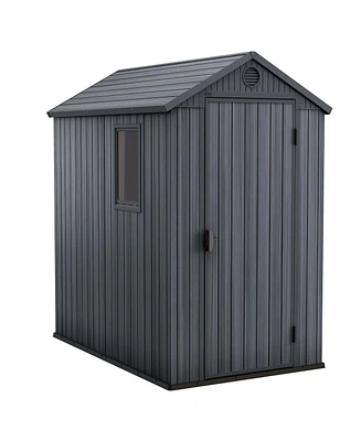 Keter Darwin 4 Foot x 6 Foot Outdoor Garden Tool Storage Shed w/Window, Graphite