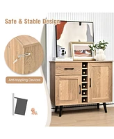 2-Door Wine Bar Cabinet Kitchen Sideboard Buffet with Drawer & Adjustable Shelves
