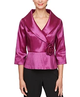 Alex Evenings Petite Shawl-Collar Rosette-Trim Top