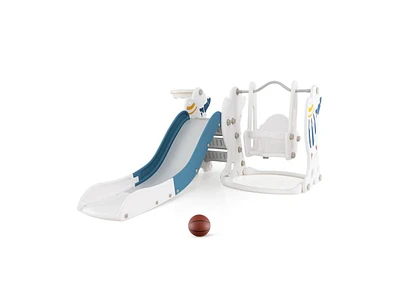 Slickblue 4-in-1 Kids Slide and Swing Set with Basketball Hoop