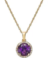 Semi Precious Stone Diamond Halo Pendant Necklaces In 14k White Yellow Or Rose Gold