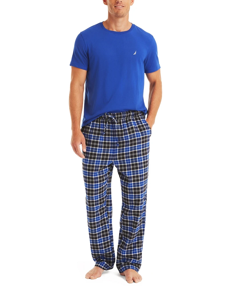 Nautica Men's Plaid Pajama Pants & Solid T-Shirt Set