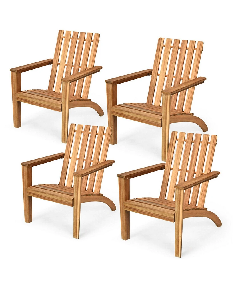 Gymax 4PCS Outdoor Wooden Adirondack Chair Patio Lounge Chair w/ Armrest Natural